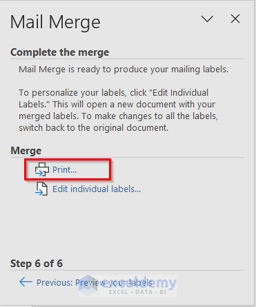 How to print mail merge labels from Word