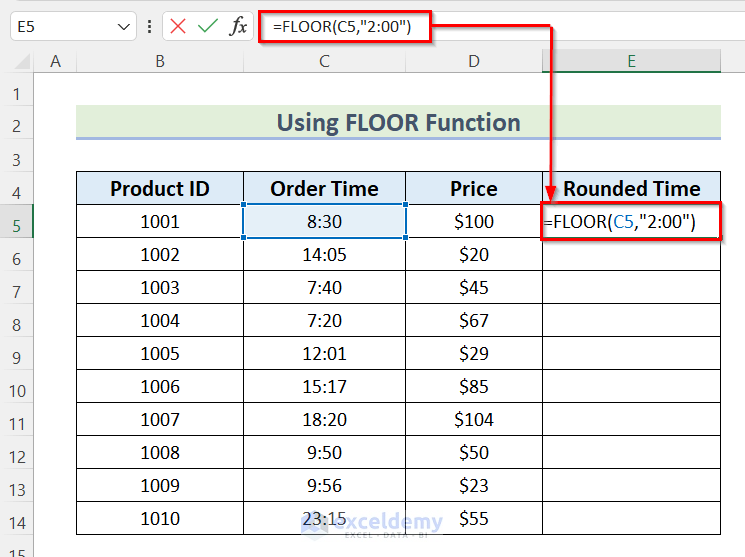 Using FLOOR Function to Organize Time in Excel