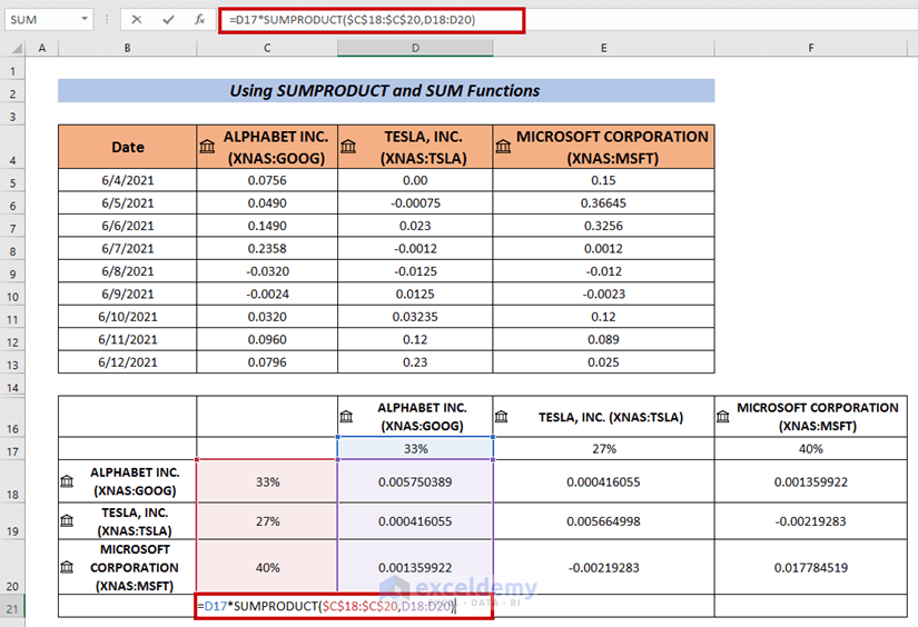 How to Calculate Portfolio Variance in Excel