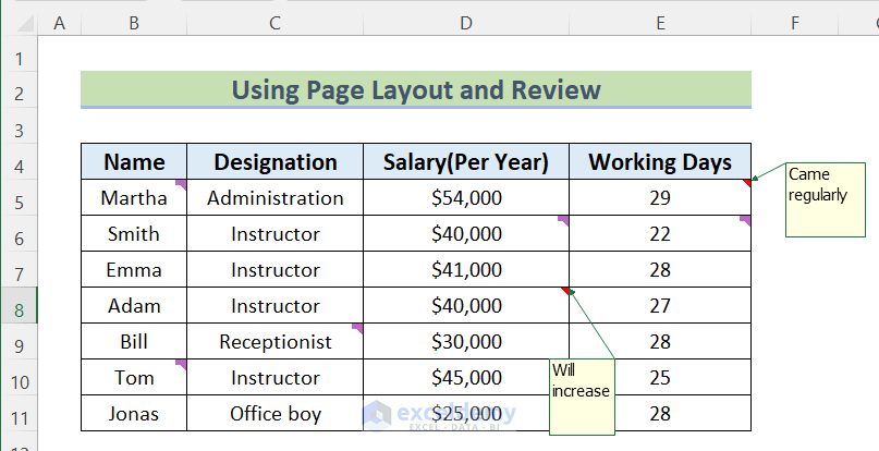 How to Print Comments in Excel Using Page Layout & Review Tabs