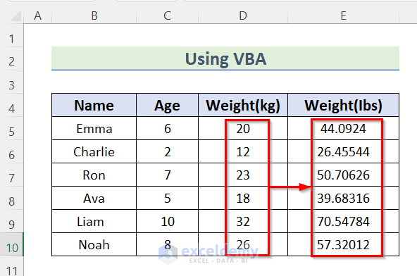 Converting kg to lbs in Excel Using VBA