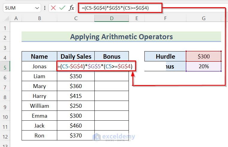 Applying Arithmetic Operators to Calculate Bonus on Salary