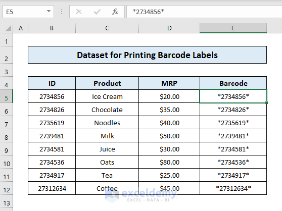 Print Barcode Labels in Excel Sheet