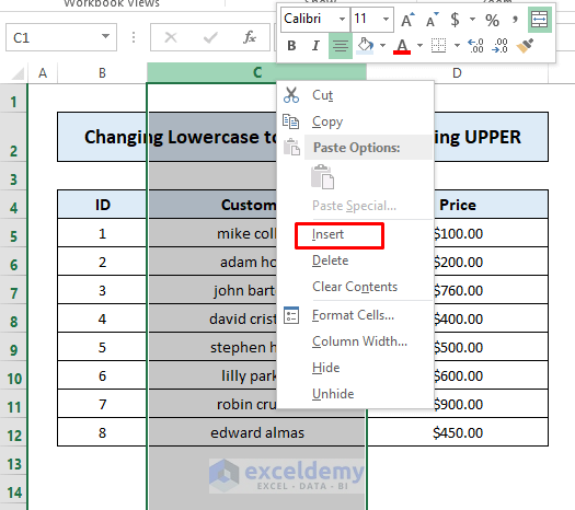 Change Uppercase to Lowercase with Formula