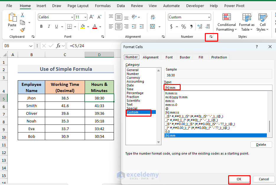 2. How to Convert Decimal Time to Hours and Minutes in Excel