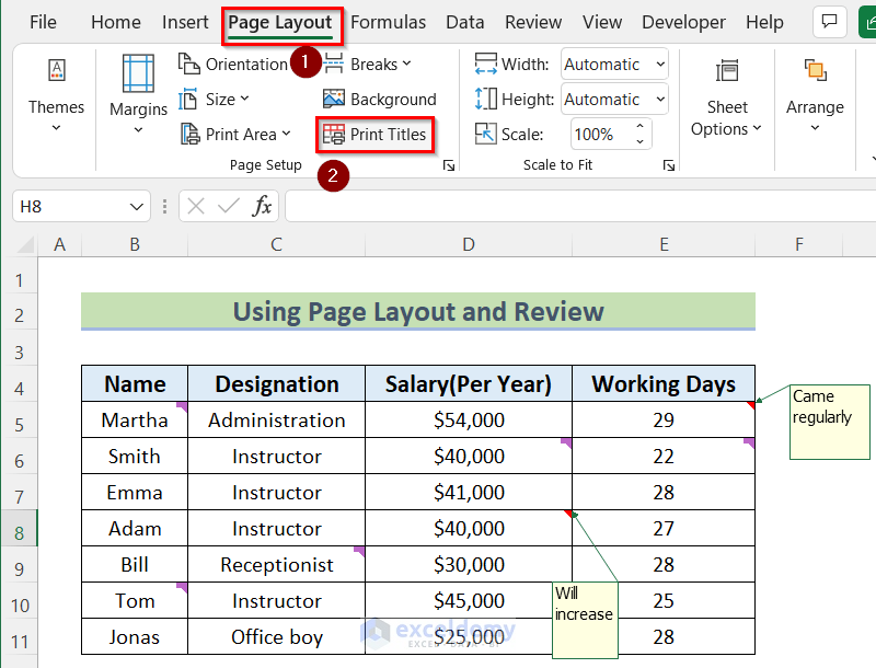 How to Print Comments in Excel Using Page Layout & Review Tabs