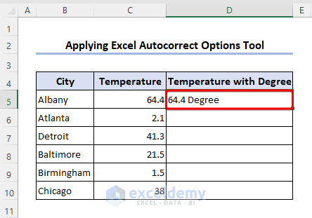 Insert data and replacement word of degree symbol in desired cell