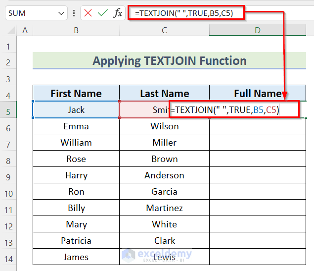 Applying TEXTJOIN Function to Consolidate Data in Excel