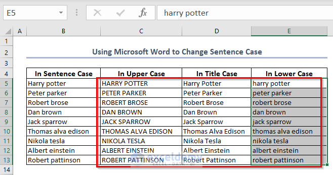 Using Microsoft Word to Change Sentence Case into other cases