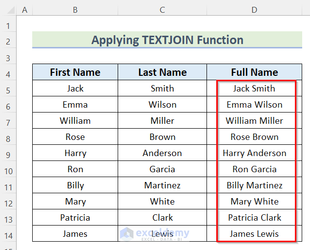Applying TEXTJOIN Function to Consolidate Data in Excel