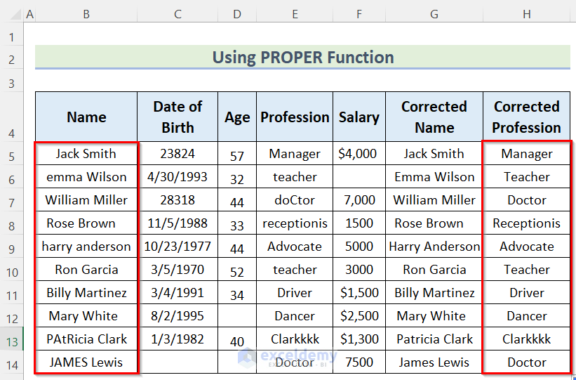 Using PROPER Function to Clean and Prepare Data in Excel
