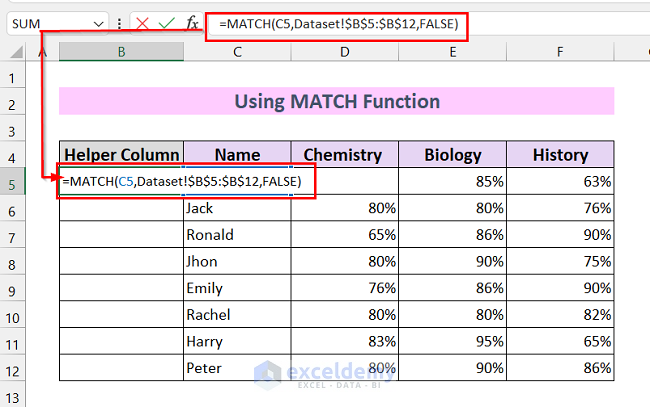 4. Using MATCH Function to Rearrange Column Values 