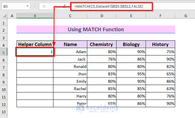  Using MATCH Function to Rearrange Column Values 