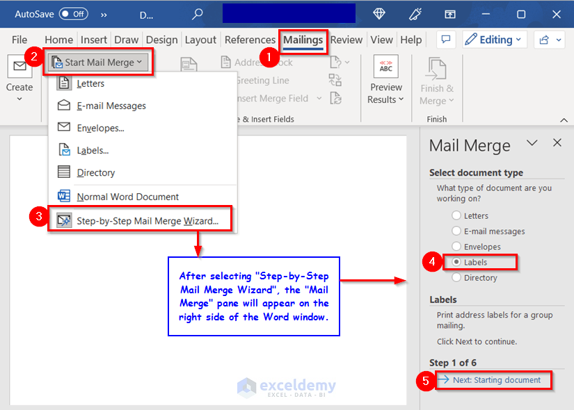 Starting Mail Merge in Microsoft Word