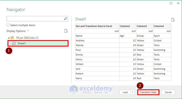 Get and Transform Data from Excel Workbook