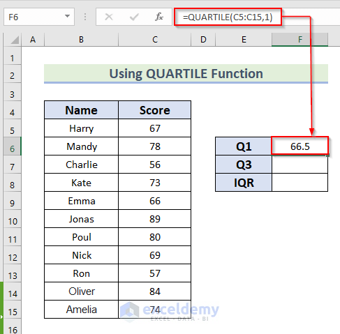 How to Calculate Interquartile Range in Excel Using QUARTILE Function