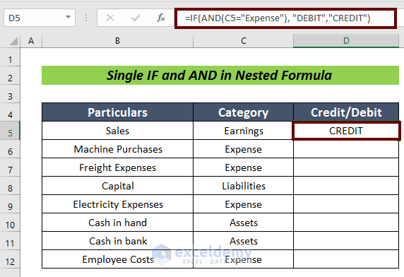Nested Formula in Excel IF AND