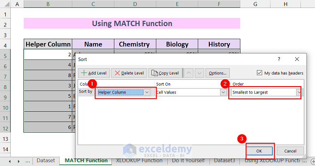  Using MATCH Function to Rearrange Column Values 