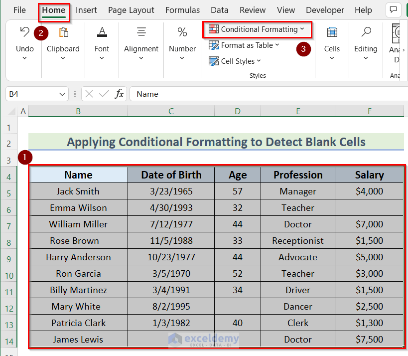 Use of Conditional Formatting to Detect Blank Cells to Clean and Prepare Data
