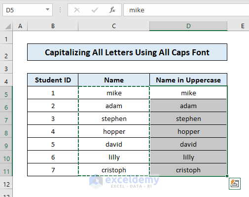 Capitalizing All Letters of Text without Formula