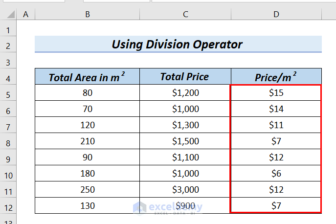 How to Calculate Price Per Square Meter in Excel
