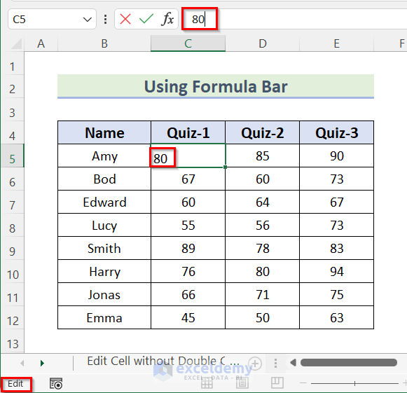 Edit a Cell in Excel without Double Clicking Using Formula Bar