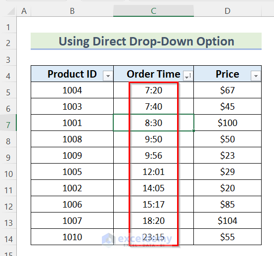Using Direct Drop-Down Option to Organize Time