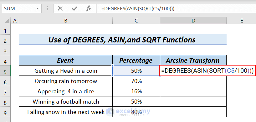 How to Arcsine Transform Data in Excel
