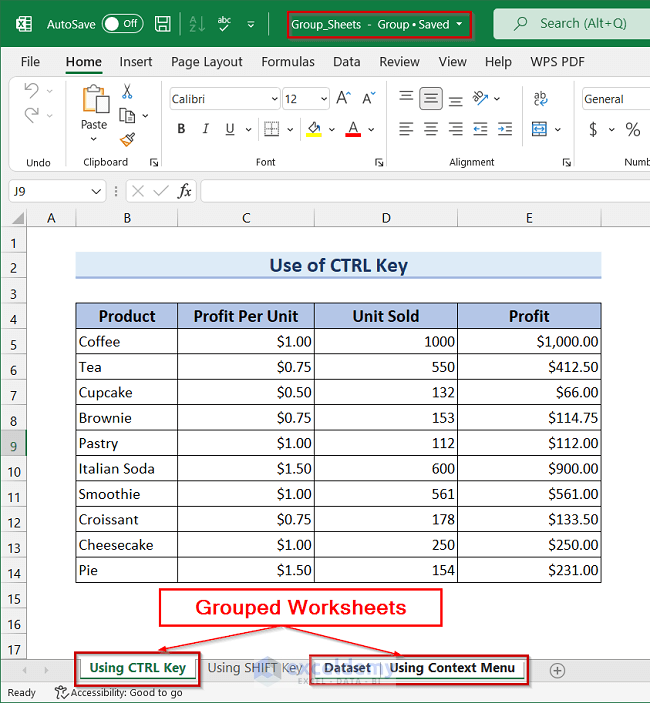 Use of CTRL Key to Group Selected Worksheets