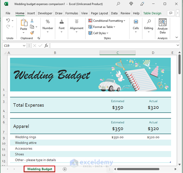 Using Excel Templates to Make a Wedding Budget