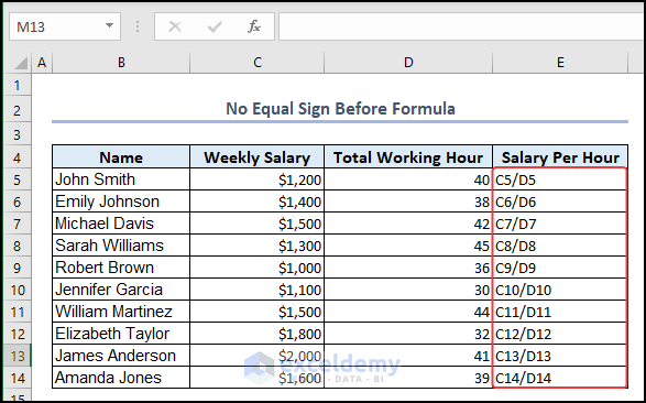 No Equal Sign Before Formula therefore formula is not working Excel showing as text