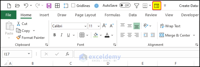 form control showing in the quick access toolbar