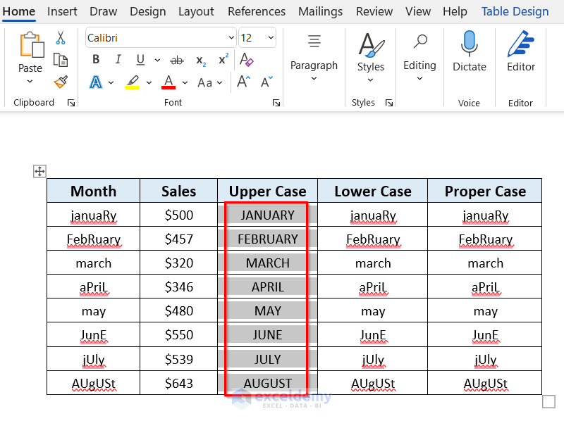 Using Microsoft Word “Change Case” Feature