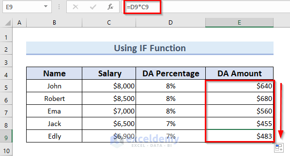 How to Calculate DA on Basic Salary in Excel