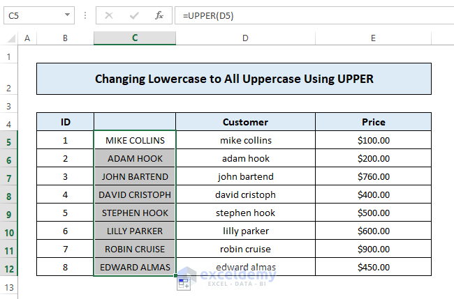 Change from Lowercase to Uppercase in Excel