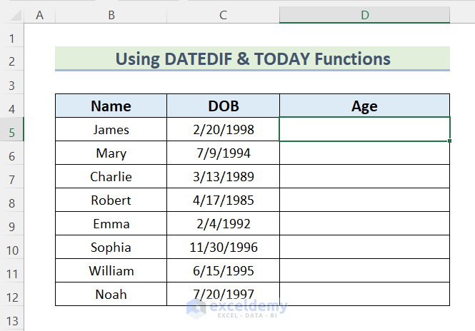 Using DATEDIF and TODAY Functions to Calculate Age in Years and Months