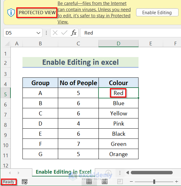 Enable Editing in Excel In Protected View