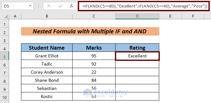 Nested Formula in Excel IF AND
