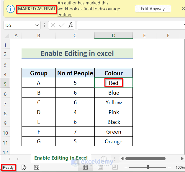 Clicking on Edit Anyway Enable Editing in Excel
