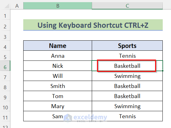 Using Keyboard Shortcut Ctrl+Z to Undo a Save in Excel