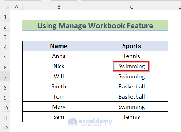 Using Manage Workbook Feature to Undo a Save in Excel