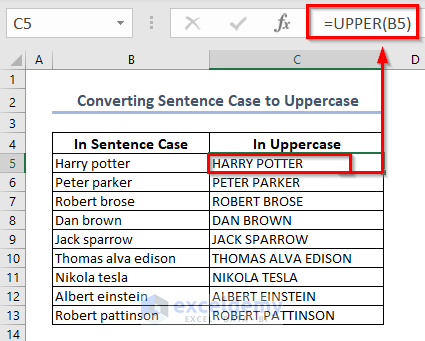 Using UPPER Function for Changing Sentence Case into Uppercase