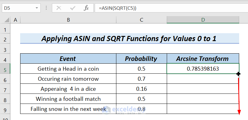 How to Arcsine Transform Data in Excel