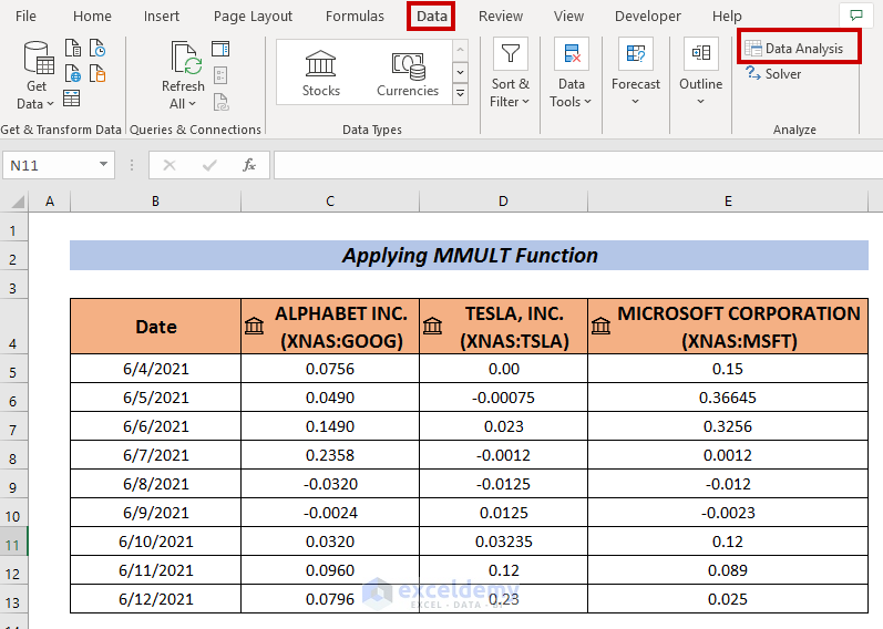 How to Calculate Portfolio Variance in Excel