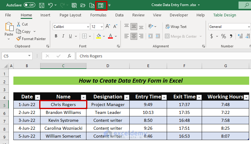 How to Create Data Entry Form in Excel