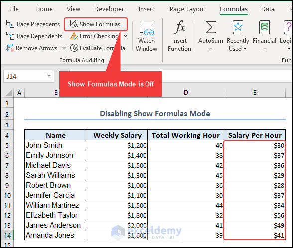 Show Formulas is Turned Off
