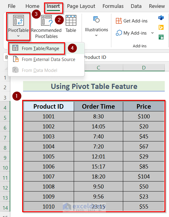 Using Pivot Table Feature to Organize Time