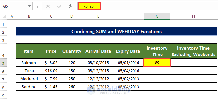 Combination of SUM and WEEKDAYS Function to Use Ageing Formula in Excel Excluding Weekends