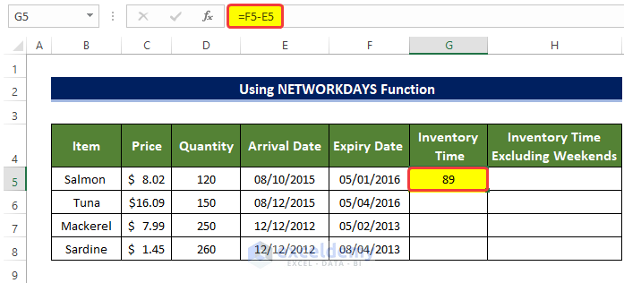 Using NETWORKDAYS Function to Use Ageing Formula in Excel Excluding Weekends