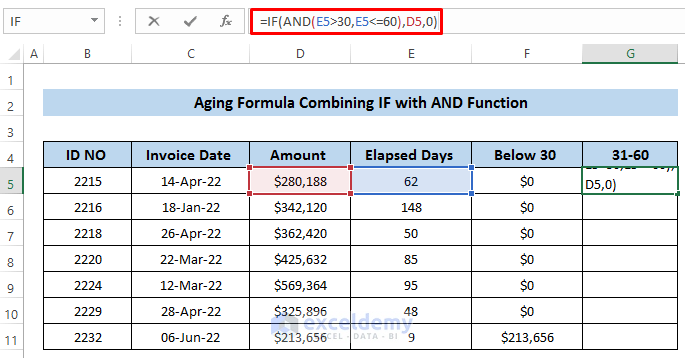 Aging Formula in Excel Using If 